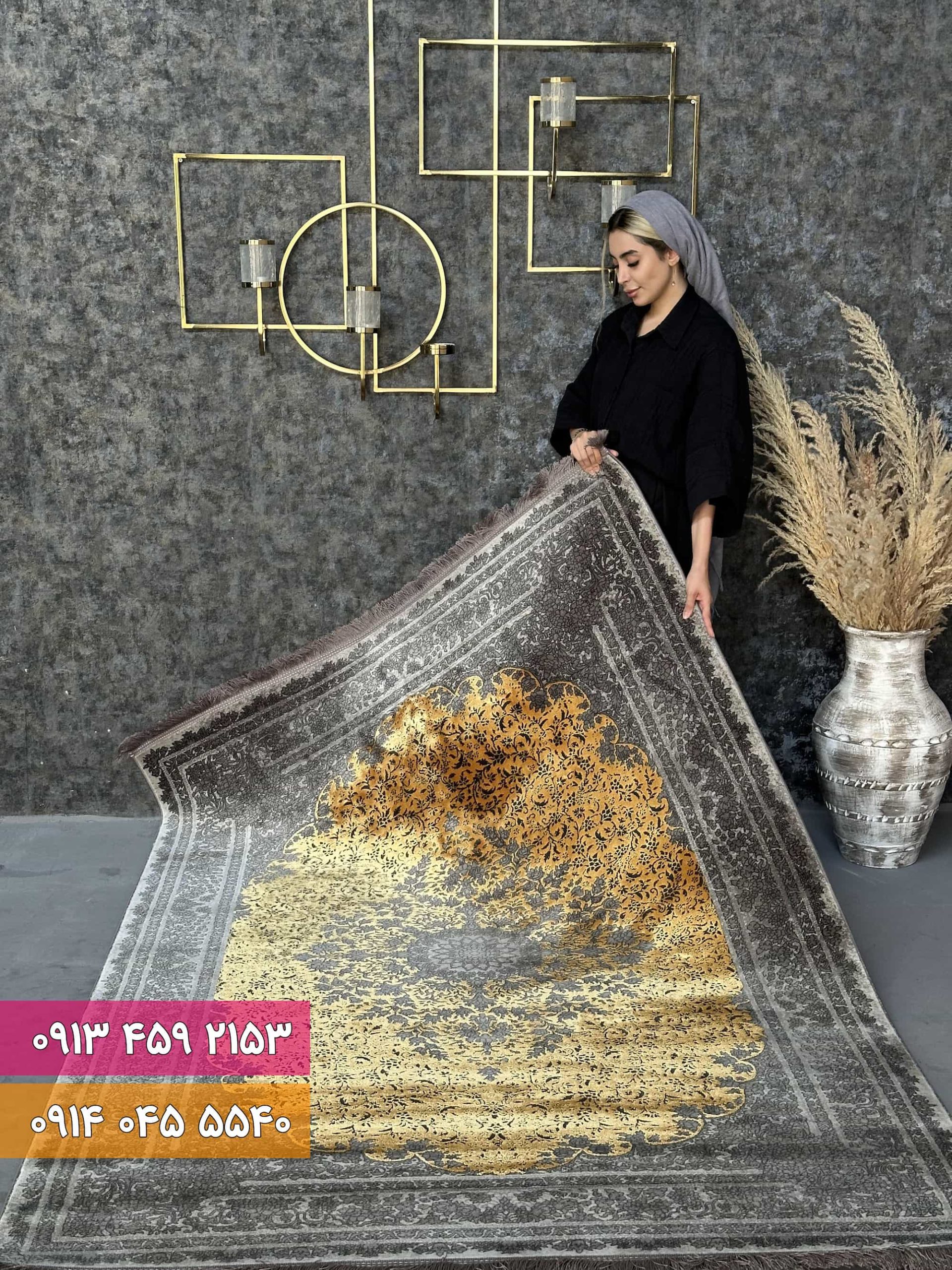 فرش کد 73126TD طلایی طوسی 3