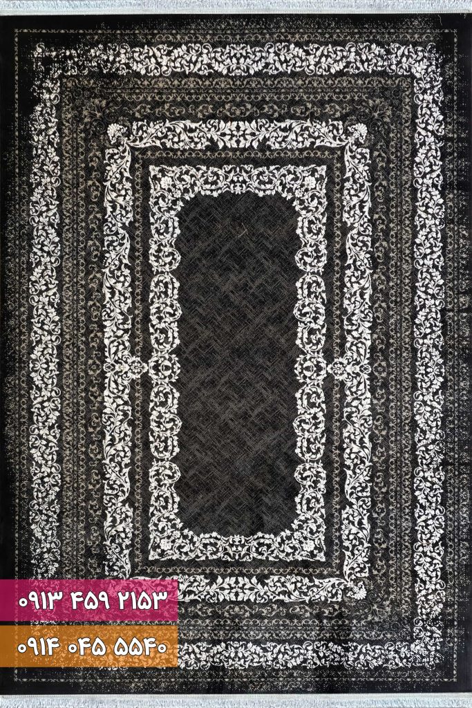 فرش کد 73127ZW زغالی سفید