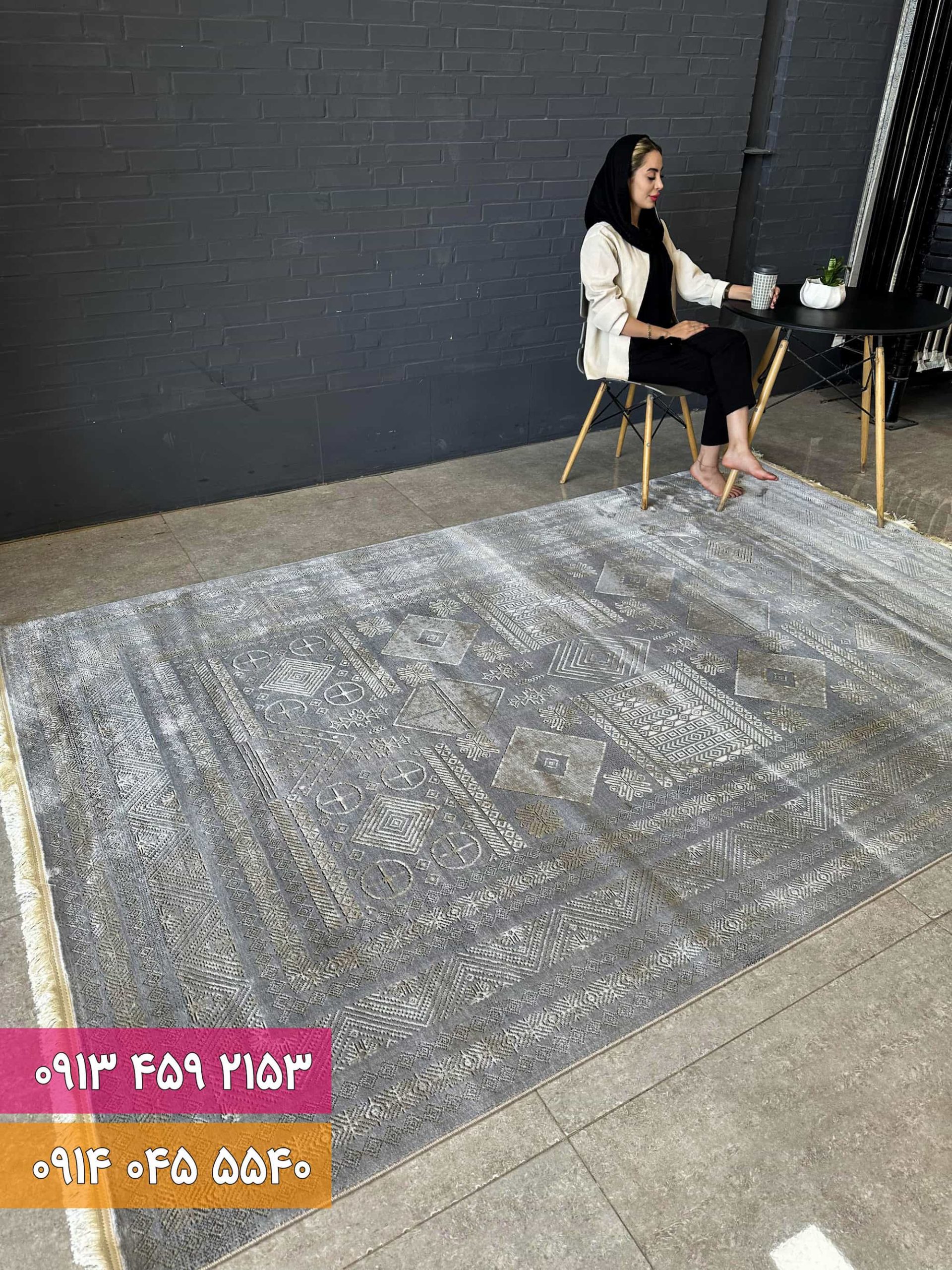 فرش فانتزی کد 42073KN کرم نقره ای 1