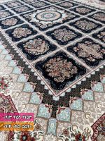 فرش طرح گل خشتی سرمه ای 2